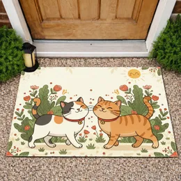 Calico Tabby Cats Red Collars Sunny Garden - Cat Lover Home Decor Gift Doormat