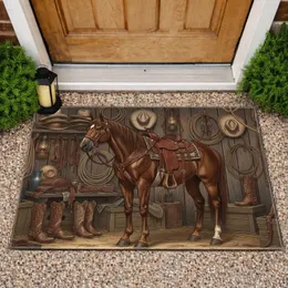 Saddled Brown Horse Western Tack Room Home Decor Gift for Horse Lover Doormat