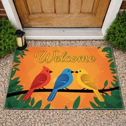 Three Birds Welcome Branch Lush Foliage - Home Entryway Decor Housewarming Gift Doormat