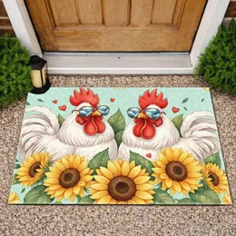 Rooster Aviator Sunglasses Sunflower Foliage Red Hearts Farmhouse Home Decor Chicken Lover Gift Doormat
