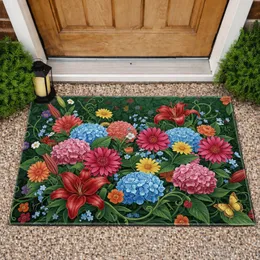 Assorted Blooming Garden Flowers Butterfly - Home Decor Gift for Garden Lover Doormat