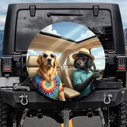 Driving Dogs Sunglasses Fedora Car Ride - Adventure Lover Gift for Dog Lover Spare Tire Cover