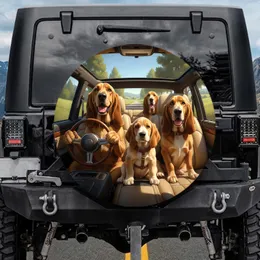 Four Bloodhound Dogs Driving Country Road Trip - Vehicle Accessory for Dog Lovers Spare Tire Cover