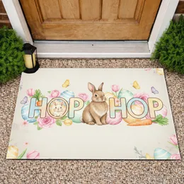 Easter Bunnies HOP HOP Eggs Carrots - Easter Holiday Farmhouse Decor Doormat