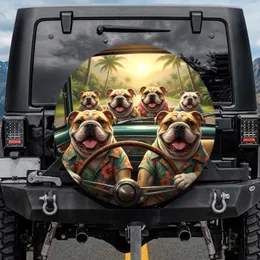 Happy English Bulldogs Hawaiian Shirts Driving Car - Travel Lover Gift Spare Tire Cover
