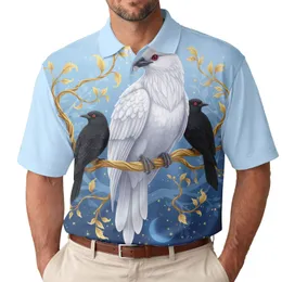 Majestic White Bird Red Eyes Golden Branches Black Birds Starry Night Sky - Wildlife Lover Gift Men's Polo Shirt