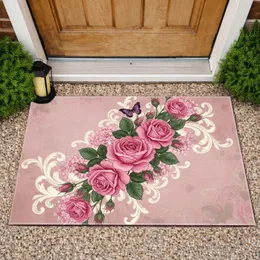 Pink Roses Hydrangea Butterfly Baroque Floral - Home Decor Gift Doormat