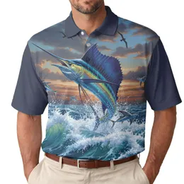Blue Marlin Leaping Ocean Waves Flying Fish - Wildlife Lover Gift Men's Polo Shirt