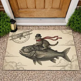 Fish Aviator Cat Bowler Biplane - Home Decor Gift for Adventure Seeker Doormat