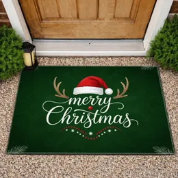 Merry Christmas Calligraphy Santa Hat Reindeer Antlers - Christmas Holiday Decor Gift Doormat