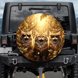 Fluffy Yelling Tabby Cats Sunglasses Lush Foliage - Wildlife Lover Gift Spare Tire Cover
