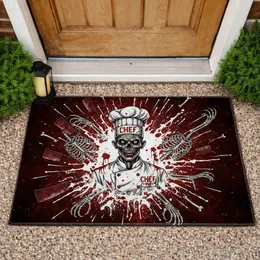 Gruesome Zombie Chef Cleavers Blood Splatter - Halloween Party Decor Doormat
