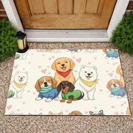 Dog Breeds Colorful Bandanas Sweaters Pink Hearts - Home Decor for Dog Lover Doormat