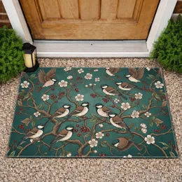 Finches Blossom Branches Red Berries - Wildlife Home Decor Gift for Bird Watchers Doormat