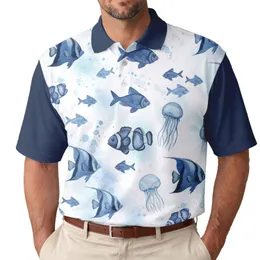 Deep Blue Fish Underwater Flowing Scene - Marine Life Gift Men's Polo Shirt