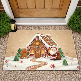 Gingerbread House Gingerbread Man Santa Claus Snow Candy - Christmas Holiday Decor Doormat