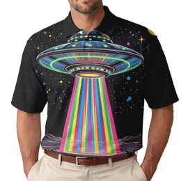 Metallic UFO Flying Saucer Alien Landscape Cosmic Night - Sci-Fi Lover Gift Men's Polo Shirt