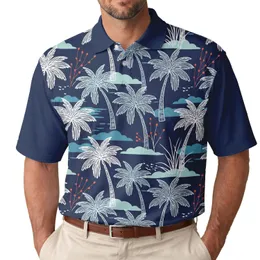 White Outline Palm Trees Grasses Berry Clusters - Summer Vacation Travel Gift Men's Polo Shirt