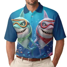 Teal Pink Anthropomorphic Sharks Coral Reef Ocean - Ocean Lover Gift for Shark Fans Men's Polo Shirt