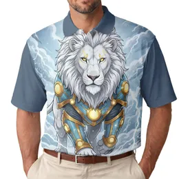 Majestic White Lion Golden Azure Armor Storm Sky - Fantasy Animal Lover Gift Men's Polo Shirt