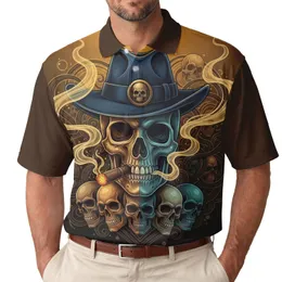 Smoking Skull Fedora Hat Glowing Cigar Skulls - Bold Lifestyle Statement Gift Men's Polo Shirt
