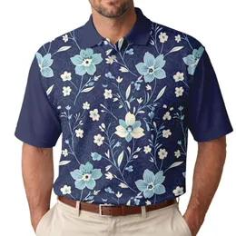 Cream Blue Teal Floral Petals Slender Leaves Subtle Buds - Nature Lover Present Men's Polo Shirt