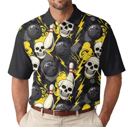 Grinning Skull Bowling Pins Lightning - Party Attire for Bowling Enthusiasts Men's Polo Shirt