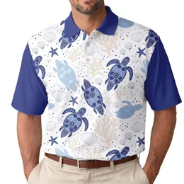 Marine Life Sea Turtle Seashell Coral Starfish Dots - Ocean Lover Gift Men's Polo Shirt