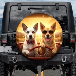 Dogs Bowtie Sunglasses Steering Wheel - Open Road Journey Gift for Dog Lover Spare Tire Cover