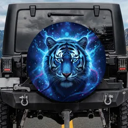 Electric Blue Tiger Head Glowing Eyes Nebula Stars - Wildlife Lover Gift Spare Tire Cover