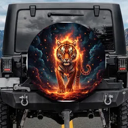 Glowing Tiger Tendrils Flame Dark Smoke - Wildlife Lover Gift For Adventure Seekers Spare Tire Cover