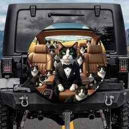 Tuxedo Cats Luxury Vehicle Interior Landscape - Travel Essentials for Cat Owners Spare Tire Cover