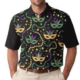 Mardi Gras Masks Feather Details Swirling Beaded Necklaces - Mardi Gras Celebration Men's Polo Shirt