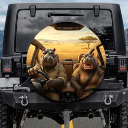 Hippos Driving Car Savanna Adventure - Wildlife Lover Gift Spare Tire Cover