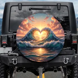 Ocean Wave Heart Sun Tropical Sunset Clouds - Ocean Lover Gift Spare Tire Cover