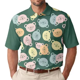 Pastel Pink Orange Yellow Blue Bear Heads Scattered - Everyday Wear Gift for Bear Lovers Men's Polo Shirt