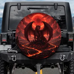 Dark Red Dragon Volcanic Rock Magma Rivers Blood Moon Sky - Fantasy Lover Gift Spare Tire Cover