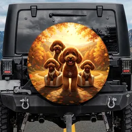 Fluffy Brown Poodles Autumn Landscape - Dog Lover Outdoor Adventure Gift Spare Tire Cover