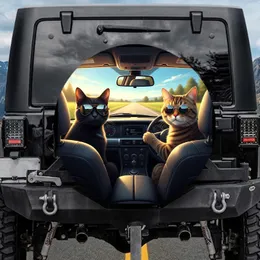 Black Cat Tabby Cat Sunglasses Driving - Road Trip Essentials Cat Owner Gift Spare Tire Cover