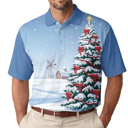 Winter Wonderland Christmas Tree Barn Windmill Landscape - Christmas Holiday Gift Men's Polo Shirt