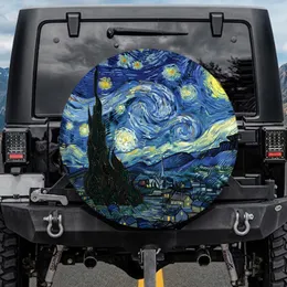 Van Gogh Starry Night Cypress Tree Village Scene - Home Decor Gift for Art Lovers Spare Tire Cover