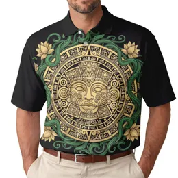 Aztec Mayan Sun God Calendar Lotus Flowers - Cultural Heritage Gift for History Buffs Men's Polo Shirt