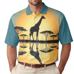 Giraffe Savanna Sun Reflection Acacia Trees - Wildlife Lover Gift Men's Polo Shirt