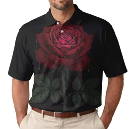 Dark Red Rose Deep Pink Glow Thorny Leaves Blood Black Background - Gothic Lover Gift Men's Polo Shirt