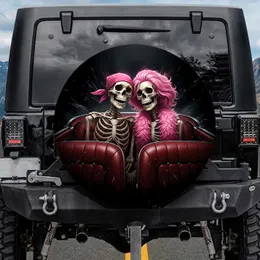 Smiling Skeletons Pink Hair Boa Roadster Interior - Open Road Travel Gift Spare Tire Cover