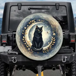 Majestic Black Cat Moon Dragonflies Stardust - Mystical Home Decor Gift for Cat Lovers Spare Tire Cover