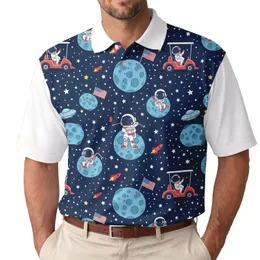 Astronauts Golfing Moon Flags - Space Explorer Gift for Space Enthusiasts Men's Polo Shirt