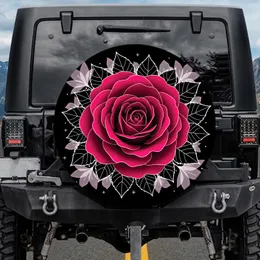 Fuchsia Rose Black Leaves White Starbursts - Luxury Home Decor Gift for Rose Lover Spare Tire Cover