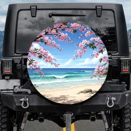 Pink Flowering Branches Ocean Waves Tropical Beach Life Home Decor Gift Spare Tire Cover