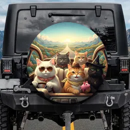 Anthropomorphic Cats Road Trip Adventure - Travel Essentials for Cat Owners Spare Tire Cover